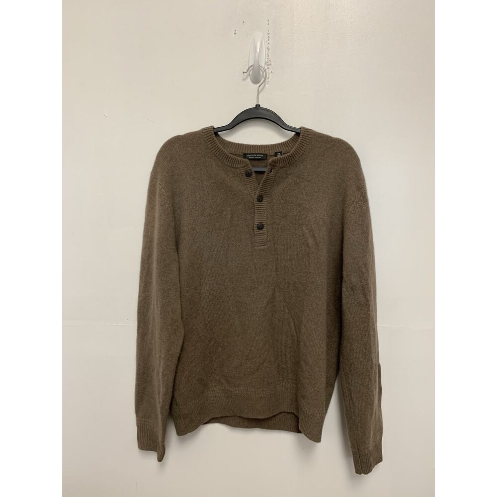 Saks Fifth Avenue Mens 1/4 Button Brown Cashmere Sweater Size Large
